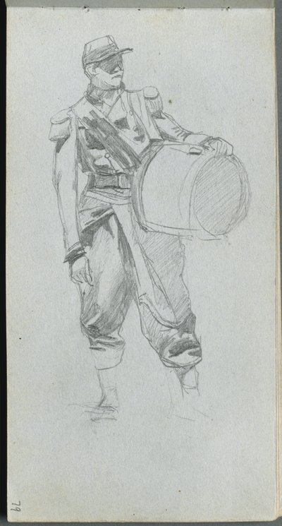 Skissebok, side 79: Soldat med tromme. av Jean Louis Ernest Meissonier