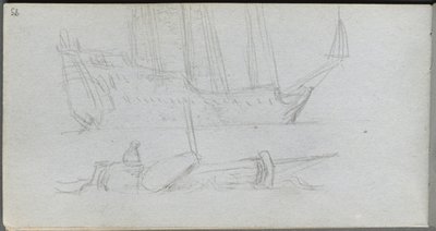 Skissebok, side 85: Studie av et skip og bøye av Ernest Meissonier
