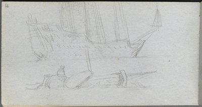 Skissebok, side 85: Studie av et skip og bøye. av Jean Louis Ernest Meissonier