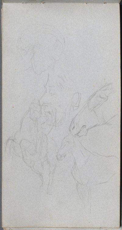 Skissebok, side 90: Studie av hester, profiler. av Jean Louis Ernest Meissonier