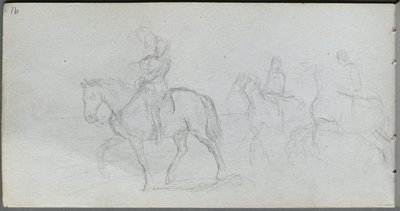Skissebok, side 91: Figurer til hest. av Jean Louis Ernest Meissonier
