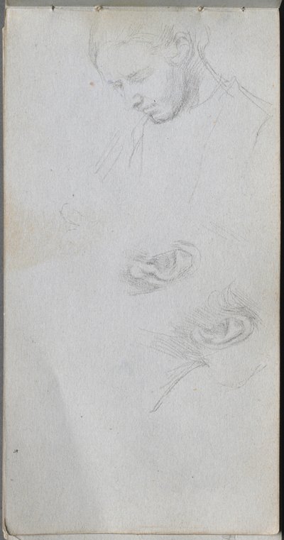 Skissebok, side 96: Studie av et ansikt, ører. av Jean Louis Ernest Meissonier