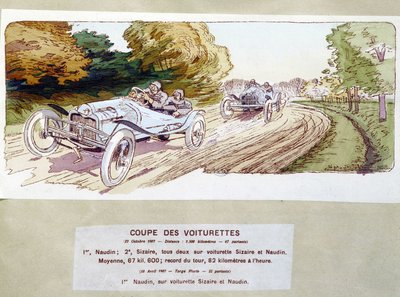 Billøp: kutte vogner i 1907 - tegning av Ernest Montaut (1878-1909). av Ernest Montaut