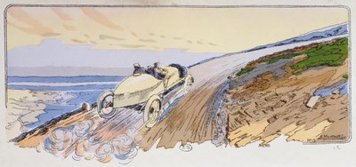 Henri Rougier i sin Lorraine-Dietrich som konkurrerte i Mount Ventoux-rallyet i 1904, ca. 1910 av Ernest Montaut