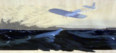 Louis Bleriot: Første luftovergang av Den engelske kanal, ca. 1920 (illustrasjon) av Ernest Montaut