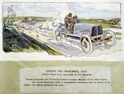 Racing: Ardennes-kretsen i 1903, tegning av Ernest Montaut (1878-1909). av Ernest Montaut
