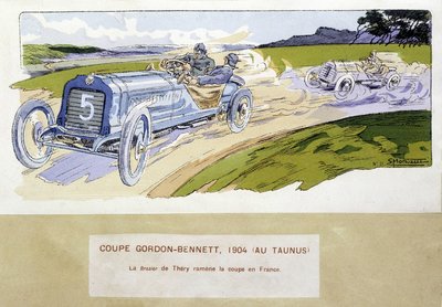 Racing: Gordon Bennett Cup (Gordon-Bennett) i 1904 - tegning av Ernest Montaut (1878-1909). av Ernest Montaut
