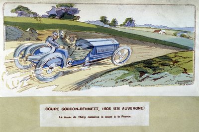 Racing: Gordon Bennett Cup (Gordon-Bennett) i 1905 - tegning av Ernest Montaut (1878-1909). av Ernest Montaut