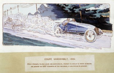 Racing: Vanderbilt Cup i 1904 - tegning av Ernest Montaut (1878-1909). av Ernest Montaut
