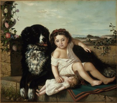 Portrett av en jente med en hund, 1879 av Ernest Narjot