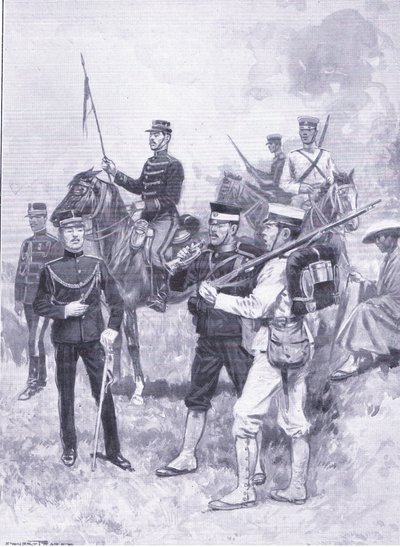 Typer japanske soldater, illustrasjon fra Cassells History of the Russo-Japanese War Vol 1, ca. 1900 av Ernest Prater