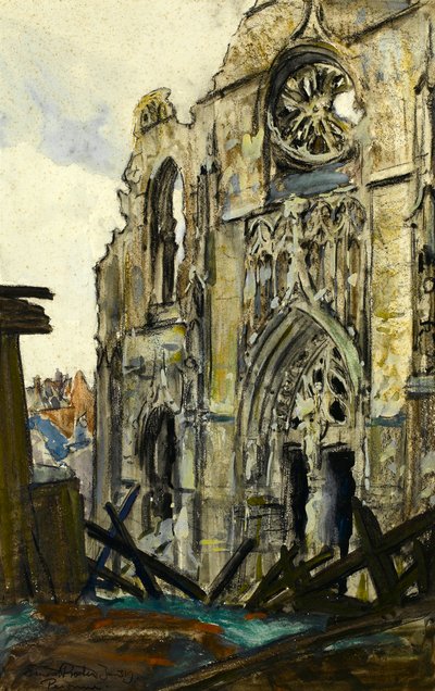 Peronne, 3.1.1919 (fargestift og gouache på papir) av Ernest Procter
