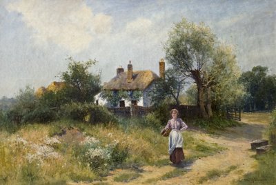 Landskap med hyttekvinne, sent på 1800- og 1900-tallet av Ernest Walbourn