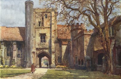 Beaufort Tower og Ambulatory St Cross (farge litho) av Ernest William Haslehust
