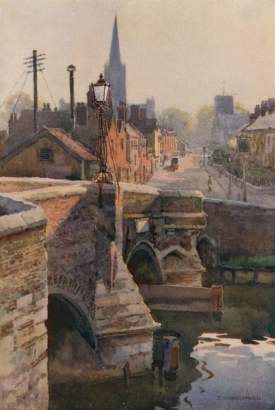 Bishop's Bridge, Norwich (farge litho) av Ernest William Haslehust