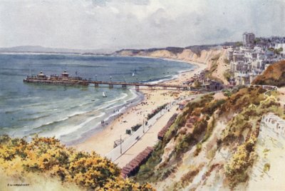 Bournemouth Pier og Sands fra Eastcliff (farge litho) av Ernest William Haslehust