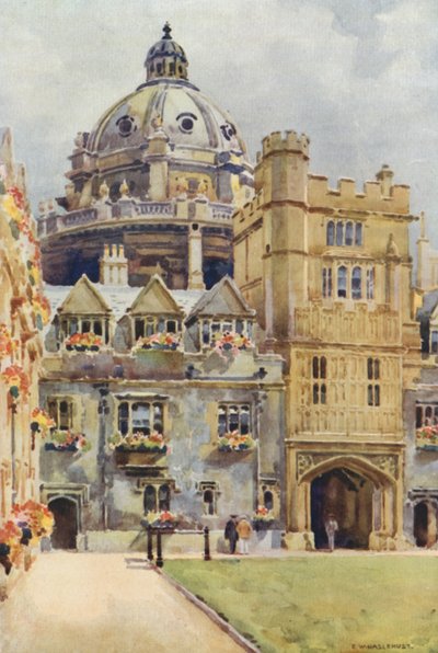 Brasenose College og Radcliffe Library Rotunda (farge litho) av Ernest William Haslehust