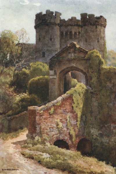 Carisbrooke Castle (farge litho) av Ernest William Haslehust