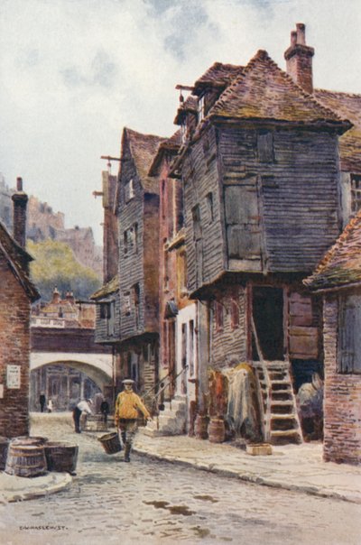 Fishermen's Quarter, Folkestone (farge litho) av Ernest William Haslehust