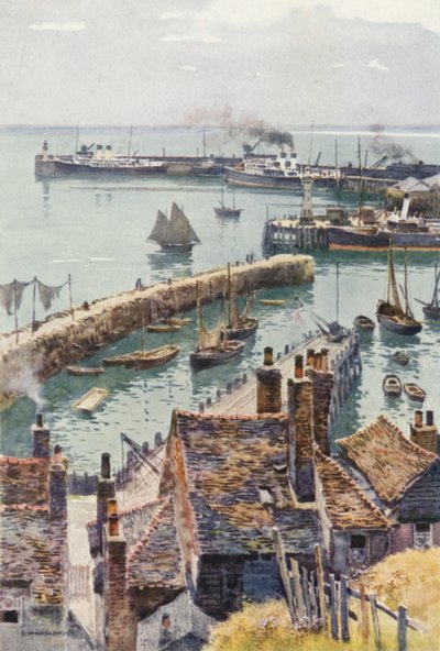 Folkestone Harbor fra Eastcliffe (farge litho) av Ernest William Haslehust