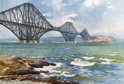 Forth Bridge og Coast of Fife (farge litho) av Ernest William Haslehust