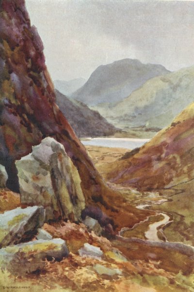 Kirkstone Pass og Brothers Water (farge litho) av Ernest William Haslehust