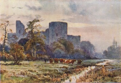 Pevensey Castle from the Meadows (farge litho) av Ernest William Haslehust