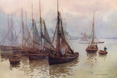 Themsen: Rekeflåten, Gravesend (fargelitografi) av Ernest William Haslehust