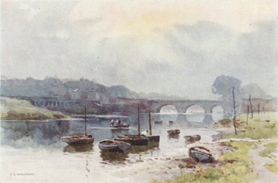 Salmon Fishers at Chester (farge litho) av Ernest William Haslehust