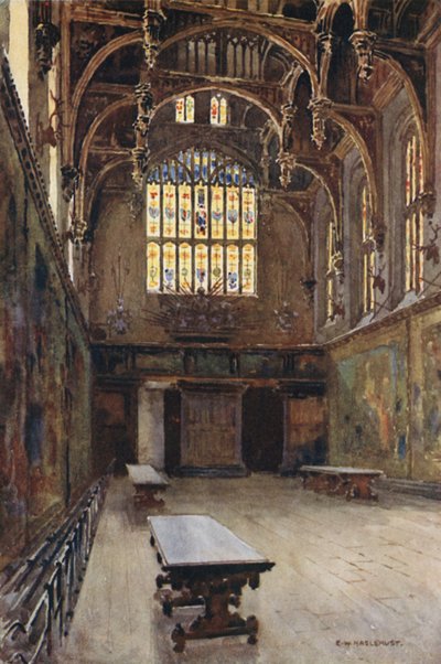 The Great Hall (farge litho) av Ernest William Haslehust