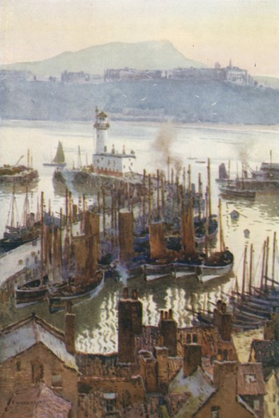 Portul din orașul vechi (culoare litho) norvegiană av Ernest William Haslehust