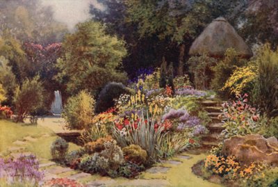 Den japanske hagen, Rufford Abbey (farge litho) av Ernest William Haslehust