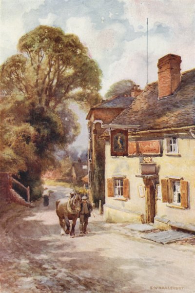 The Leather Bottle, Cobham (farge litho) av Ernest William Haslehust