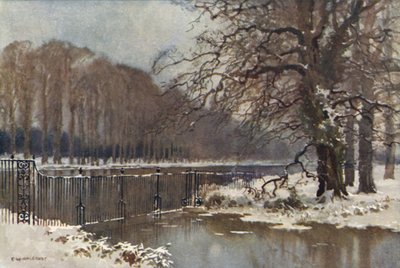 Det lange vannet om vinteren (farge litho) av Ernest William Haslehust