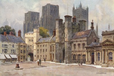 The Market Place, Wells (farge litho) av Ernest William Haslehust