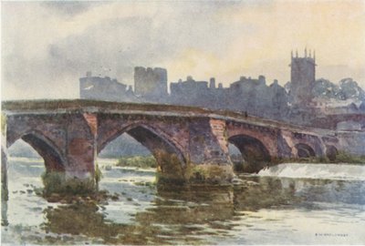 The Old Dee Bridge (farge litho) av Ernest William Haslehust