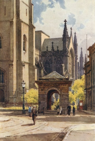 The Old Well House og Parish Church, Leamington (farge litho) av Ernest William Haslehust