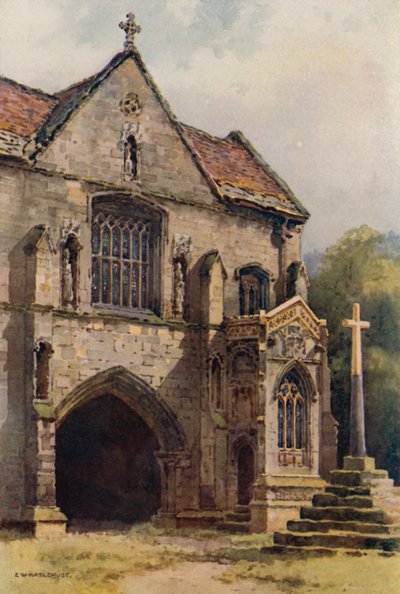 The Priory Gateway, Worksop (farge litho) av Ernest William Haslehust