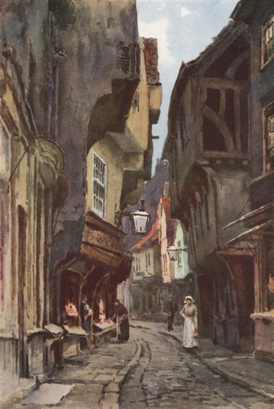 The Shambles (farge litho) av Ernest William Haslehust