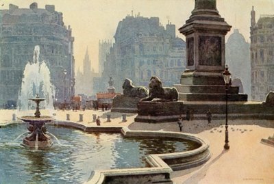 Trafalgar Square (farge litho) av Ernest William Haslehust