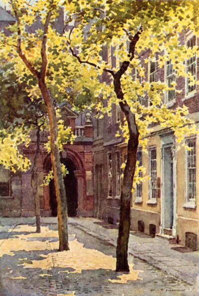 Garderobeplass, Blackfriars (farge litho) av Ernest William Haslehust
