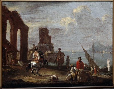 Landskap med ruiner nær havet Maleri av Ernesto Monsu Daret (1600-tallet) Sol 40x50 cm Genes, Musei di Strada Nuova (ex Palazzo Bianco) av Ernest called Monsu Ernesto Daret