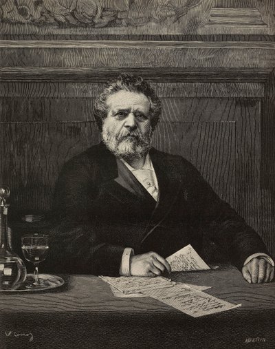 Giosue Carducci (1835-1907), italiensk poet og forfatter, nobelprisvinner i 1906, gravering av Ernesto Mancastroppa fra maleri av Vittorio Corcos, fra L