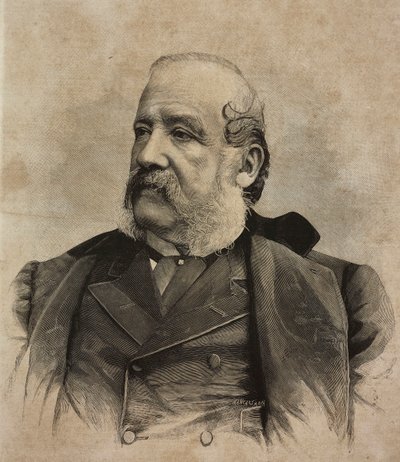 Portrett av Gerolamo Induno (1825-1890), italiensk maler, gravering av Ernesto Mancastropa fra fotografi av Guigoni og Bossi, fra L