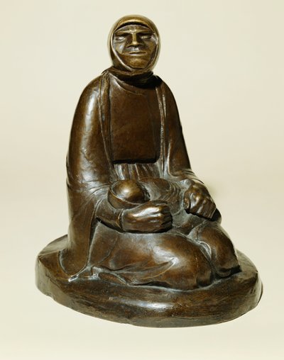 Beggar Woman with a Child (Blind Tigger med et barn); Bettlerin mit Kind (Blinde Bettlerin mit Kind), unnfanget i 1907 og støpt i 1930 (bronse med brun patina) av Ernst Barlach
