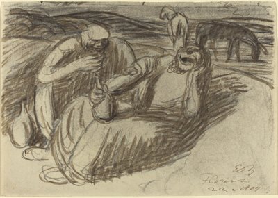 Italienske bønder med vinflasker, 1909. av Ernst Barlach