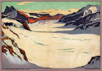 Aletschbreen. (Illustrasjon, ca. 1920–1930) av Ernst Emil Schlatter