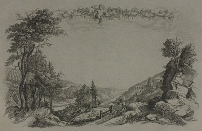 Seks utsikt over Heidelberg slott: Forside, jaktscene, 1820. av Ernst Fries