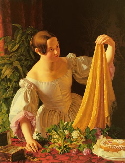 Jente som inspiserer bursdagsgavene hennes av Ernst Harmann Schlichting