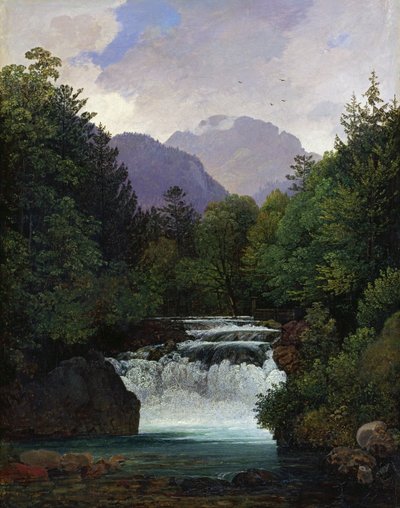 Fjelldal med foss av Ernst Kaiser